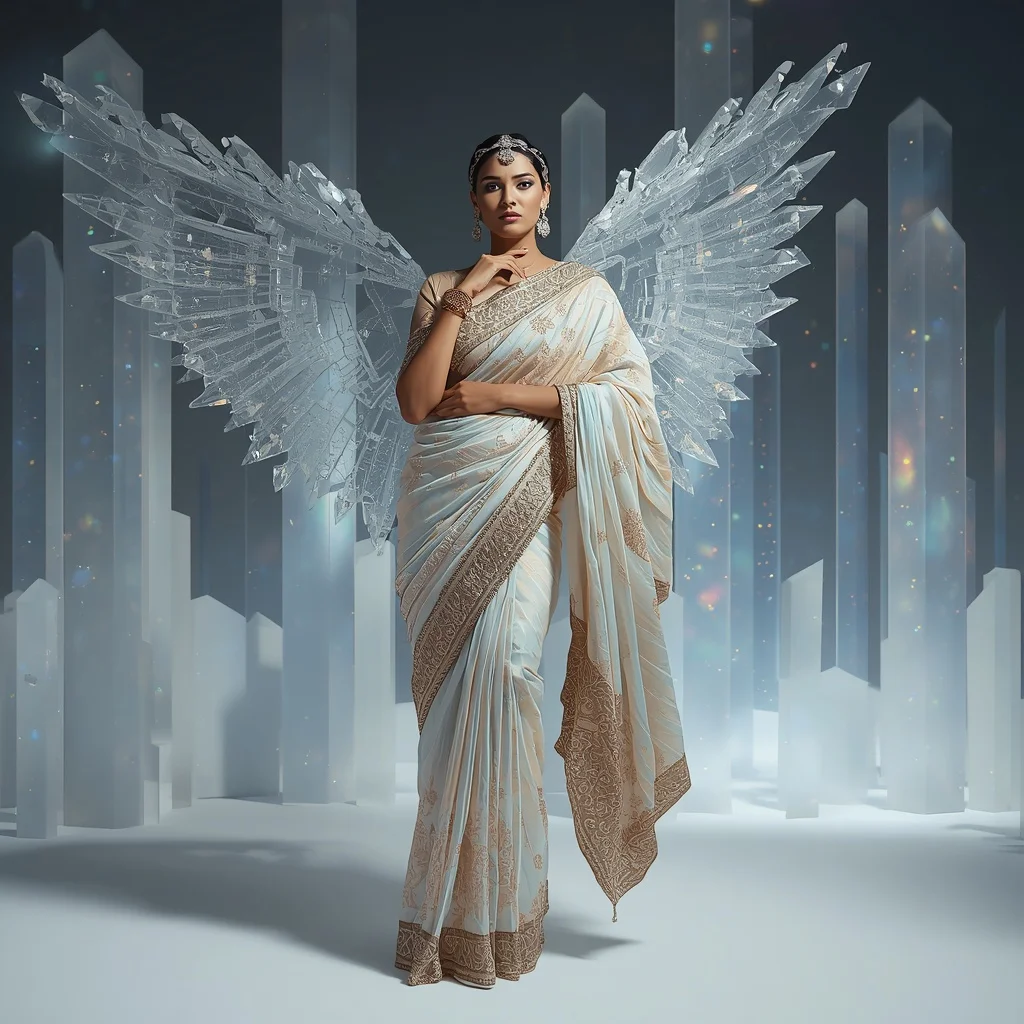 Supreme Infinity Crystal Saree – Ultimate Experimental Festival Saree with Impossible Editorial Pose and Infinite Crystal Universe Background | Best Prompt Ai For Girl