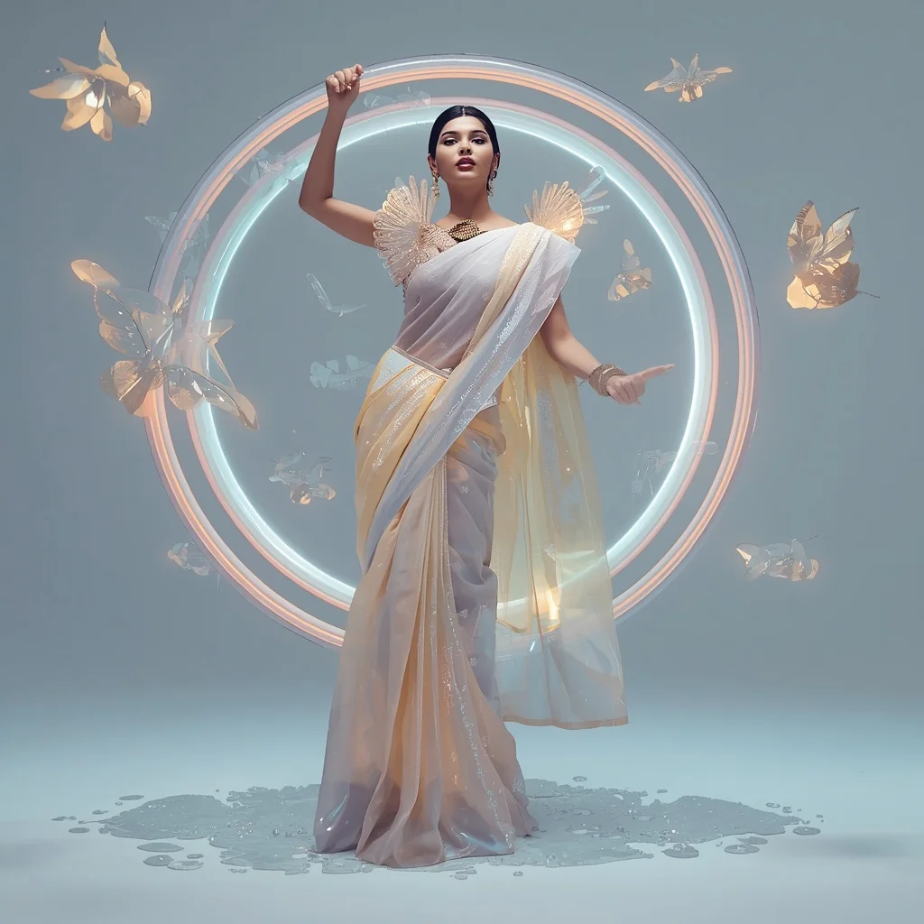 Supreme Infinity Opal Saree – Ultimate Experimental Festival Saree with Impossible Editorial Pose and Infinite Opal Universe Background | Ai Prompt Generator Free