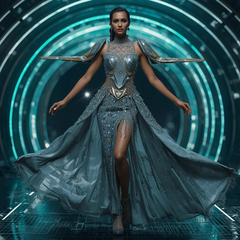 Titanium Nebula Fragment Armor Saree with Floating Arc Hypermatrix Quantum Corridor Nexus Grid Collapse System Core | Romantic Ai Prompt