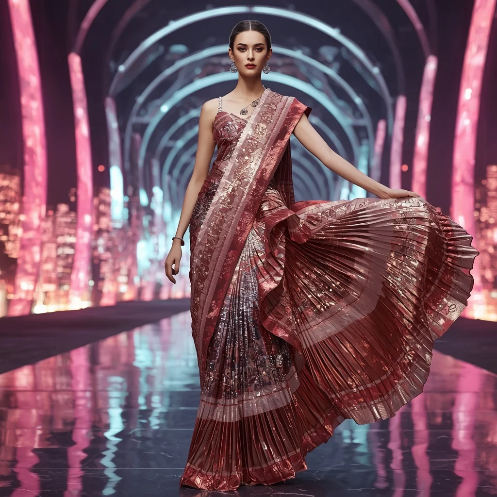 Titanium Rose Eclipse Saree with Arc Dome Skyline Dimensions | Ai Selfie Prompt
