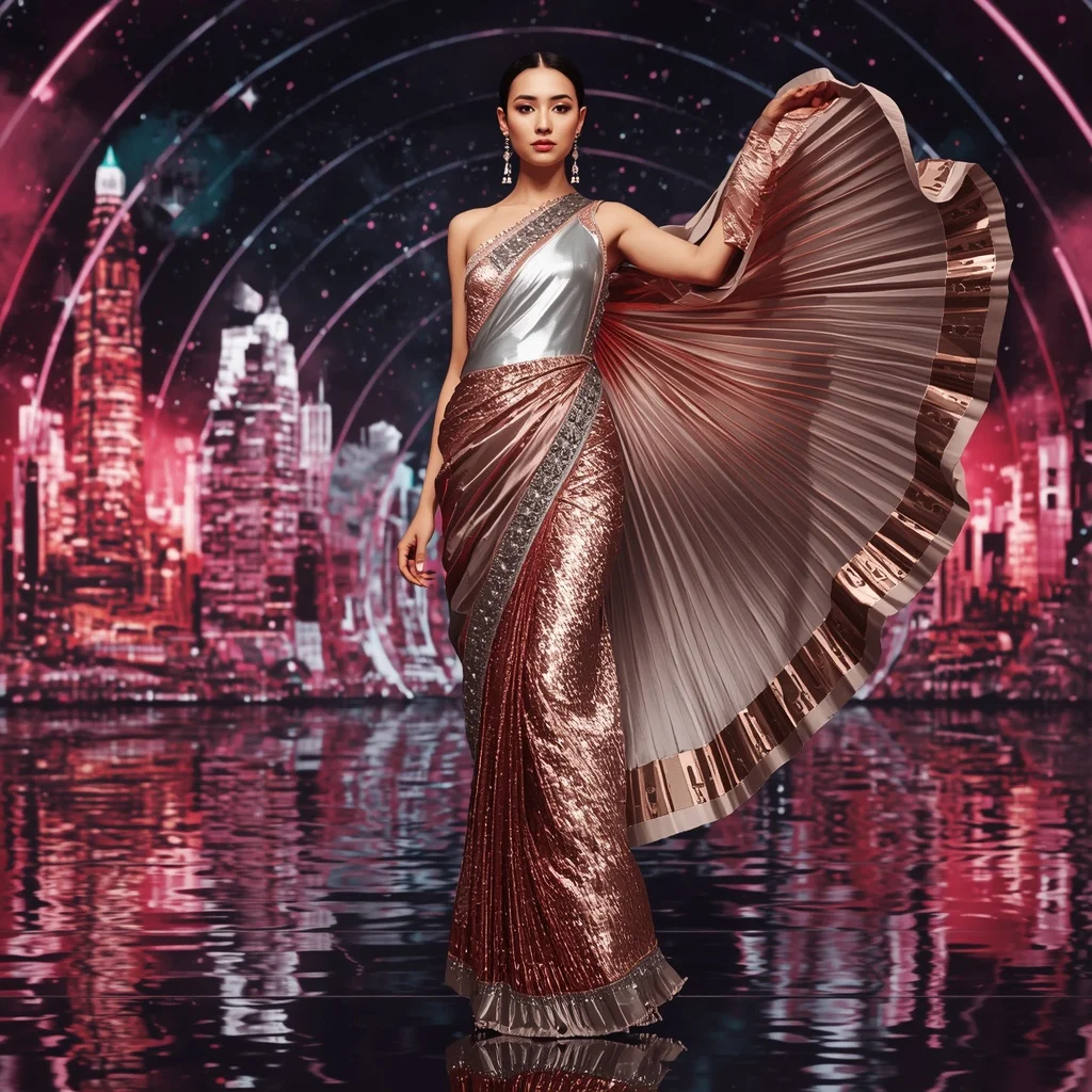 Titanium Rose Infinity Saree with Arc Dome Skyline Universes | Trending Prompt Girls ChatGPT