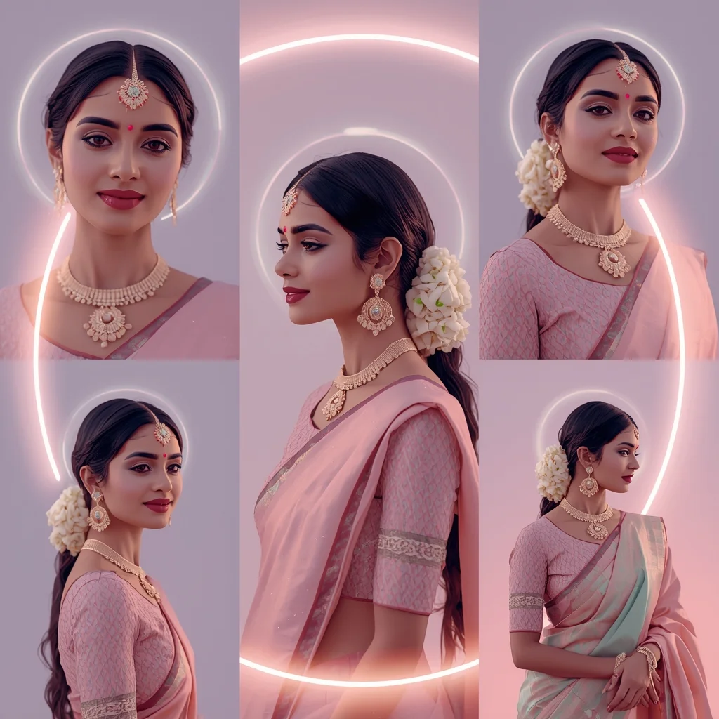 Twilight Pulse Halo Orbit Pastel Saree Indian Woman Premium Composition | Saree Prompt For Girls
