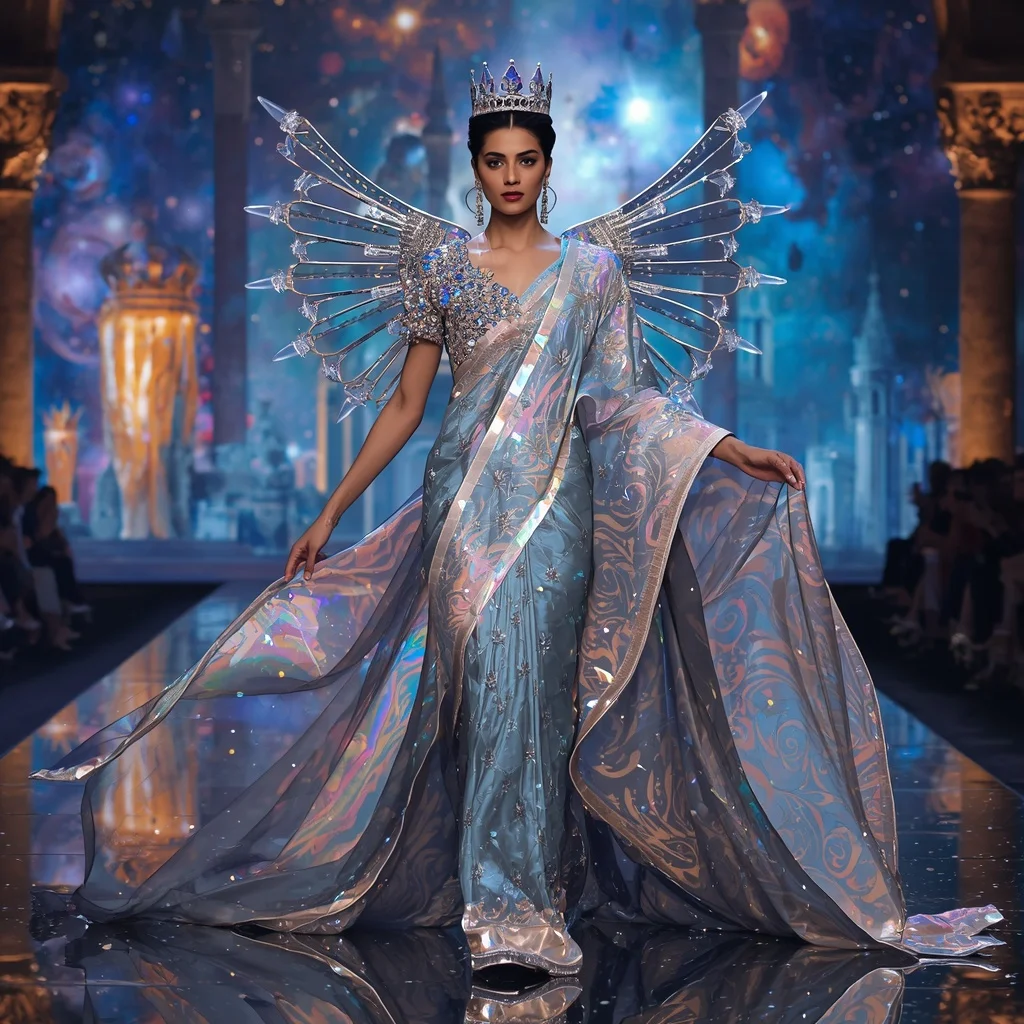 Ultra Luxury Crystal Infinity Crown Cathedral Saree with Eternal Cosmic Royal Empire | Gemini Ai Photo Prompt