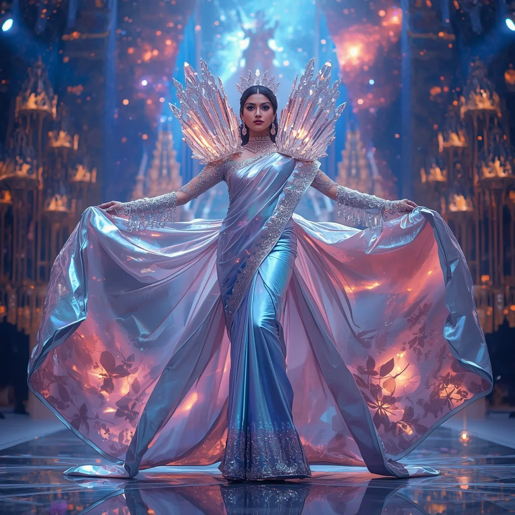 Ultra Luxury Crystal Infinity Crown Cathedral Saree with Eternal Cosmic Royal Empire | Korean Ai Prompt