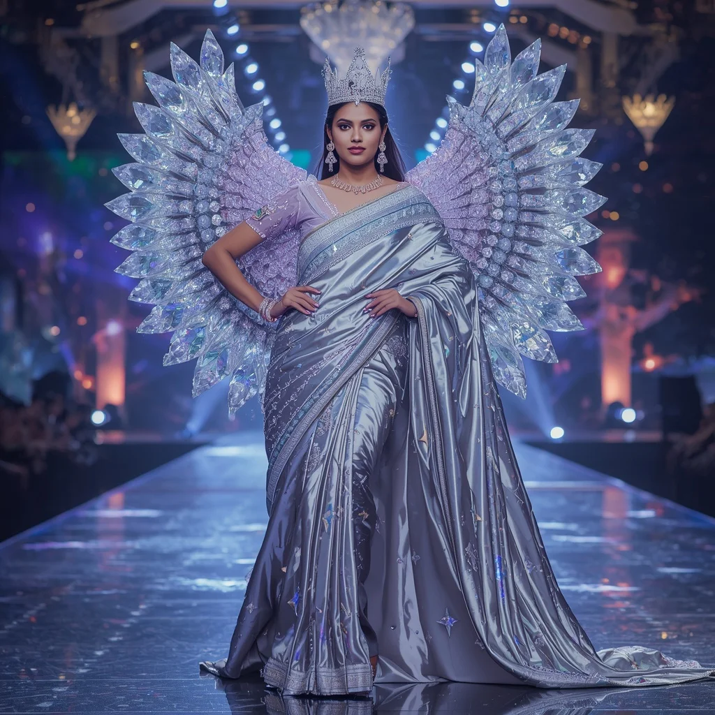 Ultra Luxury Crystal Infinity Diamond Crown Saree with Eternal Multiverse Royal Empire | Whatsapp Dp Ai Prompt