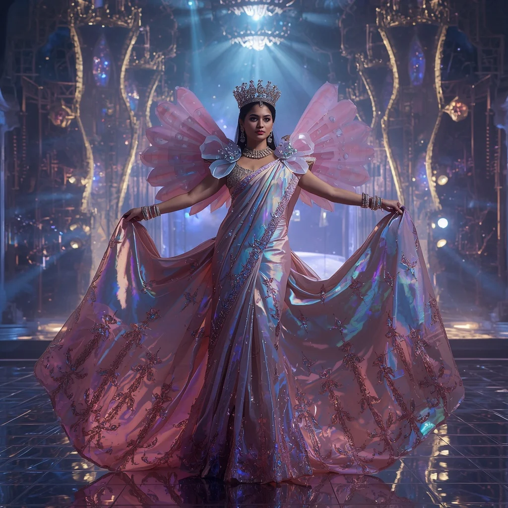 Ultra Luxury Crystal Infinity Festival Crown Saree with Eternal Multiverse Palace | Prompt For Gemini Ai Girl Model Instagram