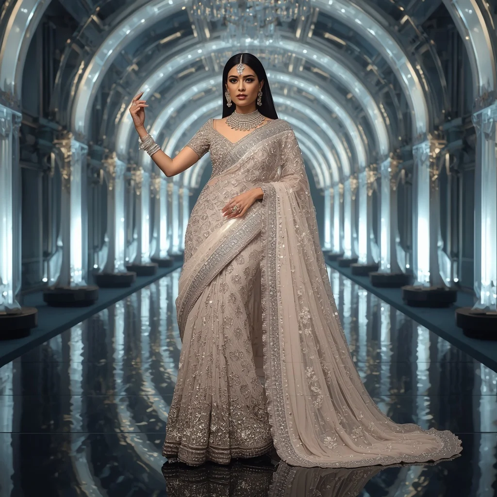Ultra Premium Festival Crystal Maharani Saree Couture with Grand Futuristic Diamond Royal Capital Background | Luxury Ai Prompt