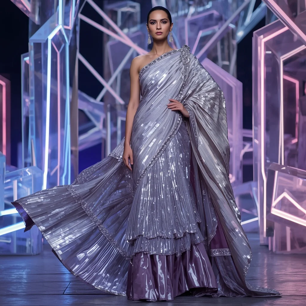 Velvet Moonstone Saree with Floating Prism Architecture | Lehenga Choli Ai Prompt