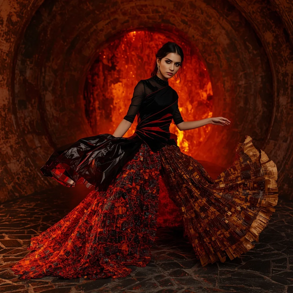Volcanic Glass Ember Saree with Lava Crystal Core Chamber | Prompt Engineering
