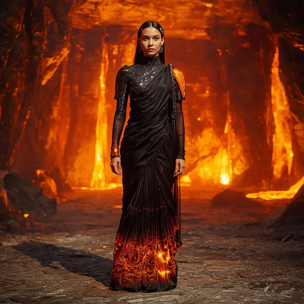 Volcanic Glass Mirage Saree with Heat Distortion Field | Prompt Seen Girls AI Photo Editing