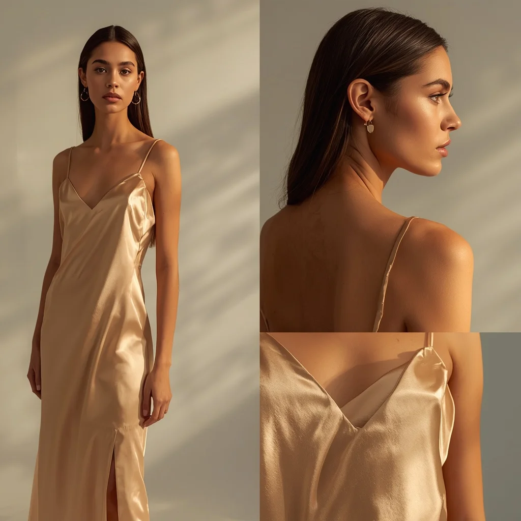 Western Classic Satin Slip Dress Collage Minimal Cinematic Fashion | Trending Ai Prompt