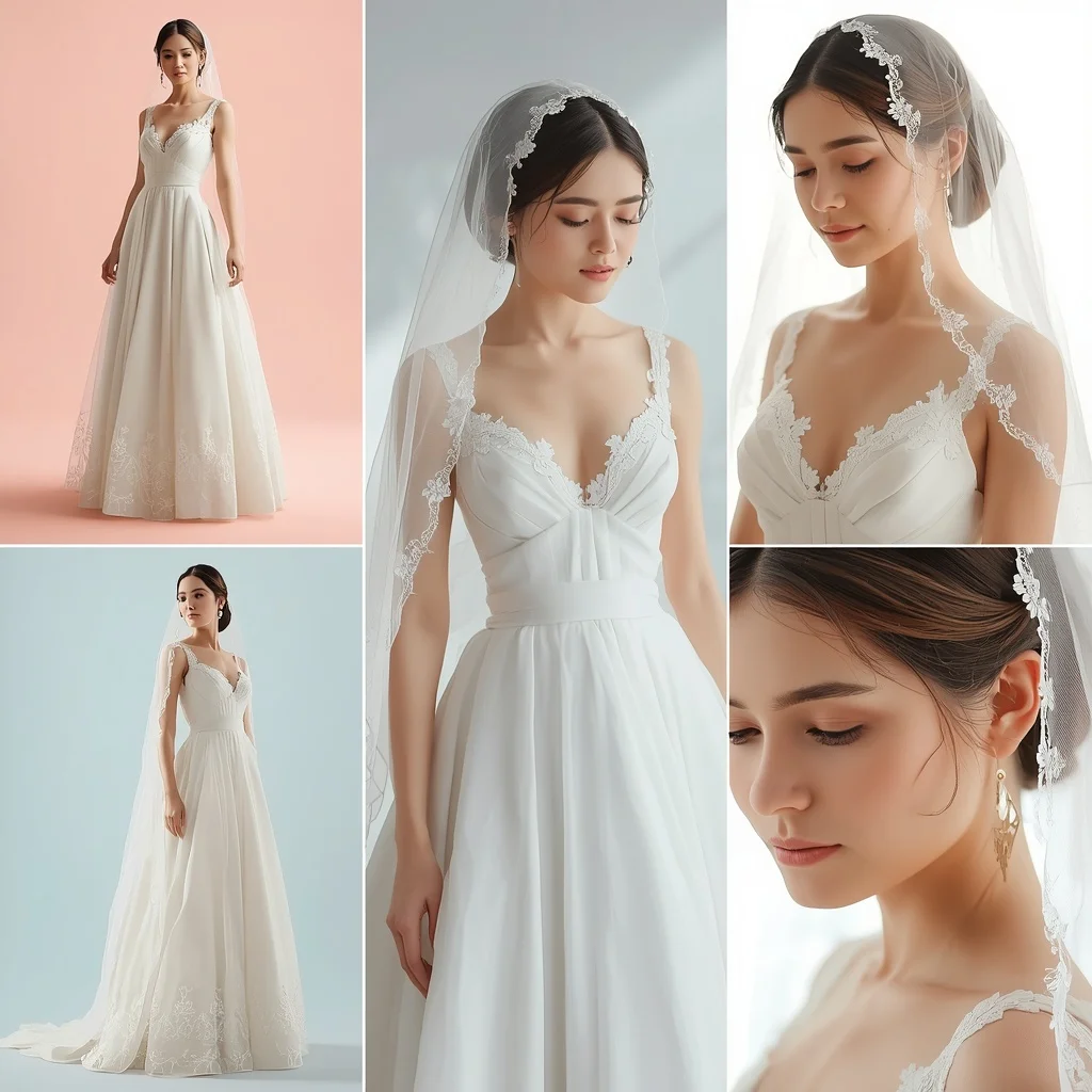 Western Classic White Bridal Gown Collage Soft Romantic Cinematic | Pre Wedding Ai Prompt